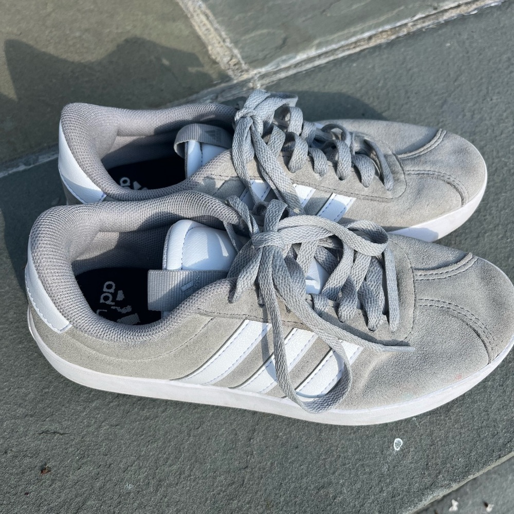 adidas White and Light Gray Mesh Lace-Up Sneaker